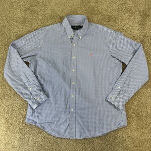 Polo Ralph Lauren Button Shirt Mens XL Custom Fit Blue White Gingham Oxford Pony
